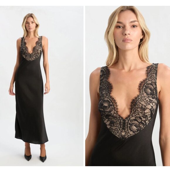 BEST Bardot Hayden Lace Slip Midi Dress Medium/US6 Black Noir Lace - Picture 3 of 9